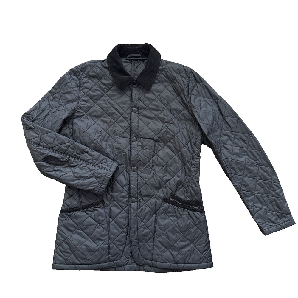 Barbour Conway Quilted Jacket Men Medium Black Diamond Quilt Corduroy Collar